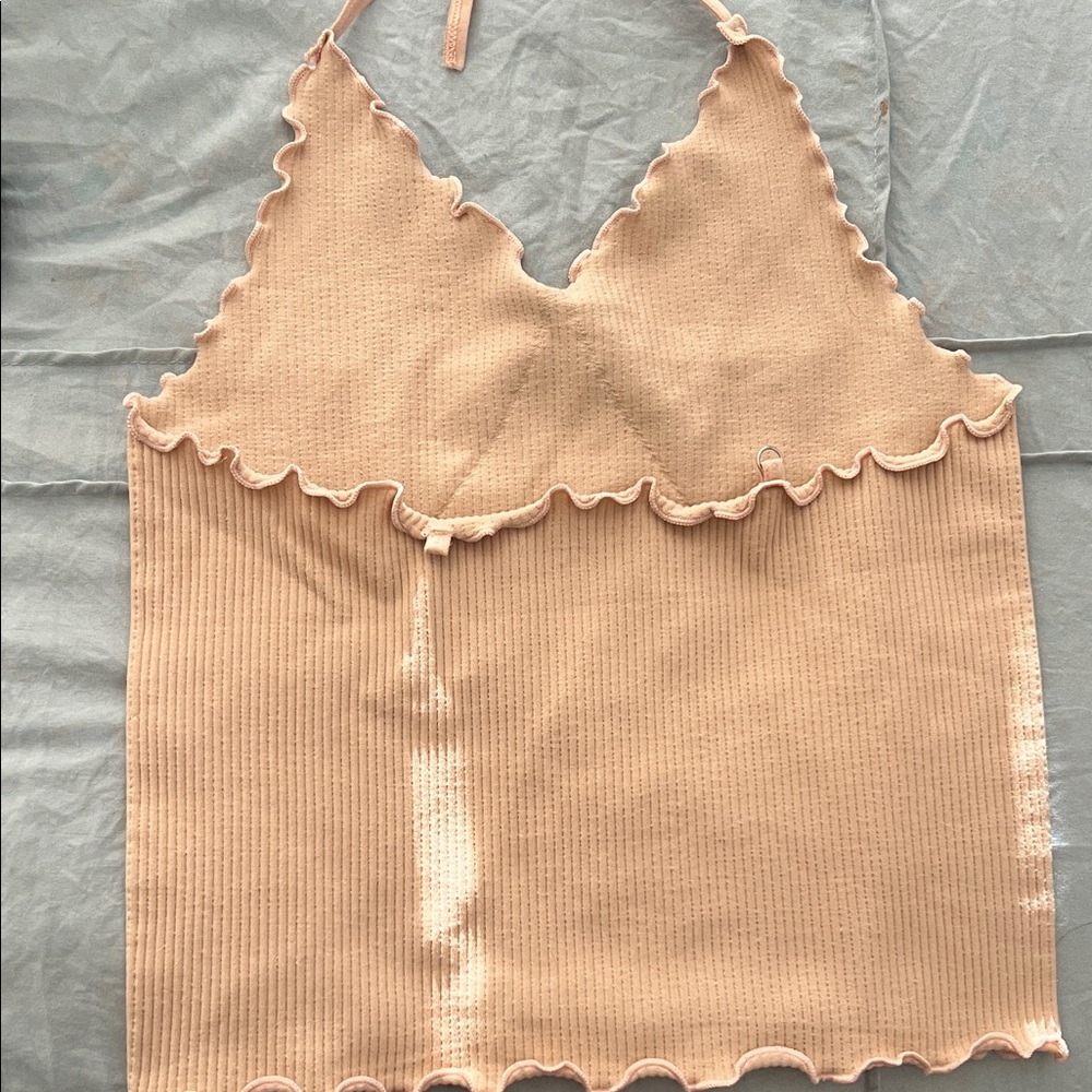 Active Basic Tan Ribbed Halter Camisole, S - Picture 2 of 3